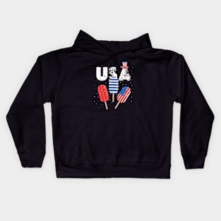 Rainbow American Flag 4th of July Memorial Kids Hoodie